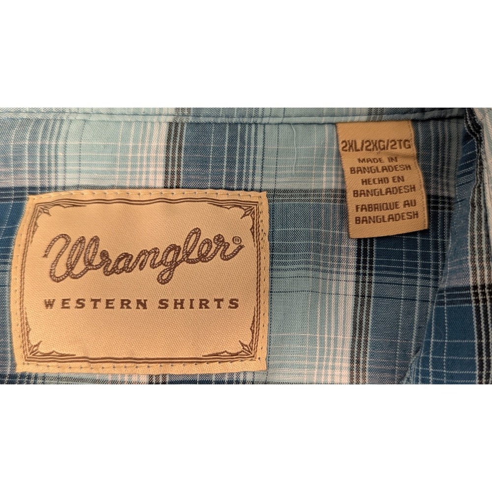 Wrangler Retro Pearl Snap Western Shirt Blue‎ Plaid Short Sleeve Men’s 2XL - Picture 3 of 8